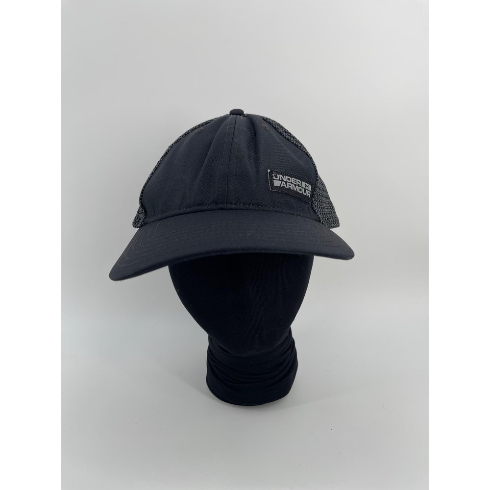 Y2K Under Armour Hat Black Gray‎ Mesh Stretch Fit M/L Performance Cap